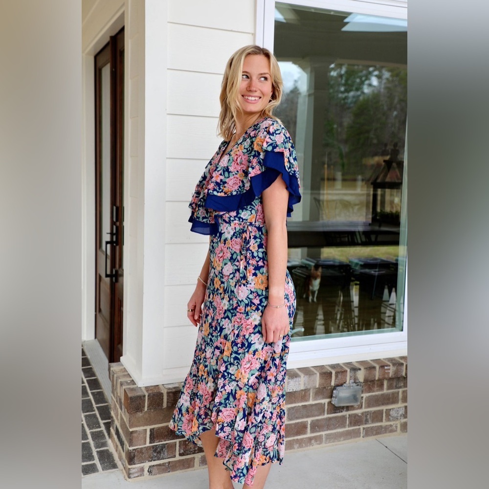 Ruffle Hem and Flutter Sleeve Floral shabby chic boho Midi Dress